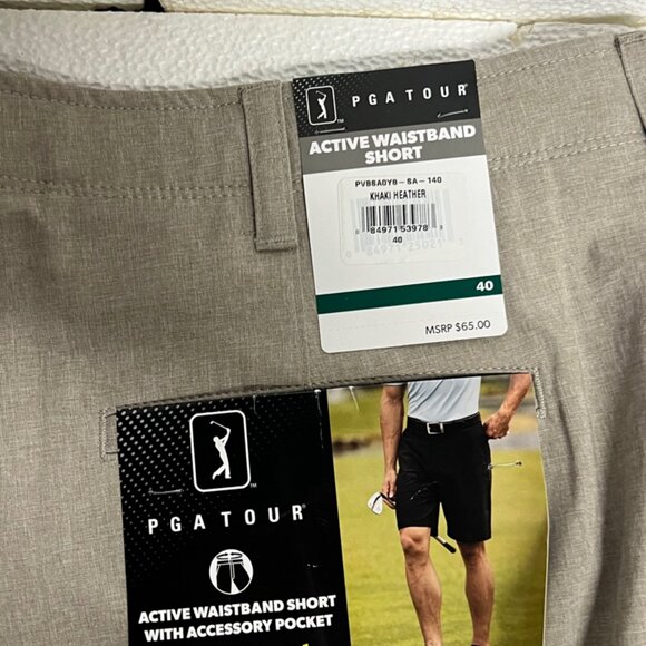 NWT‎ PGA Tour Stretch Waistband Shorts Golf Golfing 40 Waist Khaki - Picture 5 of 5